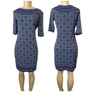 Max Studio Blue And White Floral Printed Women's Size Medium Sheath Dress